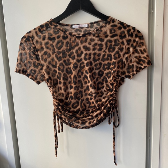 Sheer Animal Print String Crop Top - Picture 3 of 6